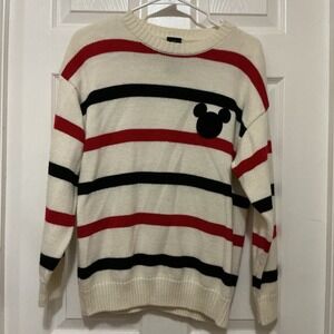 Disney X Forever 21 Size Small Ivory Black Red Striped Mickey Mouse Sweater